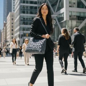 Quilted Woven Slate Gray Tote Bag - lots of storage!